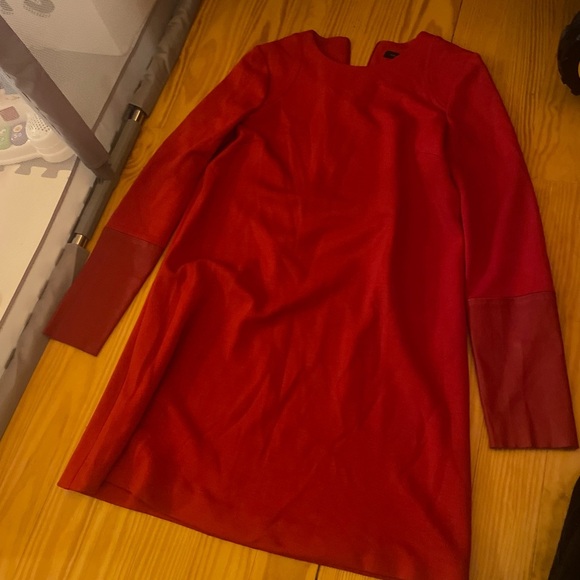 Joseph Wool Red Bishop Sleeve Crew Neck Sweater Dress - Picture 3 of 5